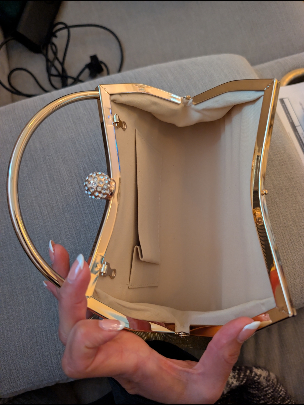 Gold Frame Evening Top-Handle Bag with Cream Interior